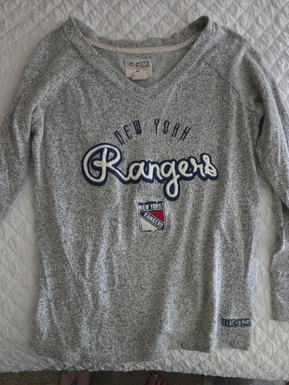 CCM Gray New York Rangers Pullover with Script Logo